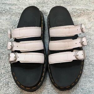 Dr. Martens Triple Strap Leather Slide Sandals (White)